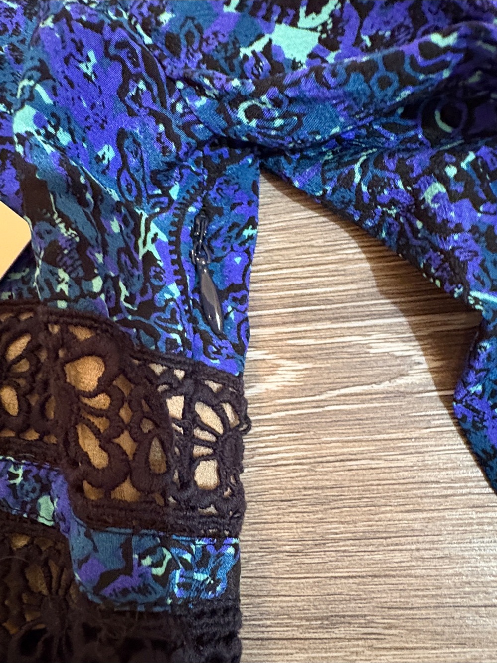 NWT Rebecca Taylor Blue Floral Printed Black Crochet Lace-Pom PomTrim 100% Silk - Picture 8 of 13